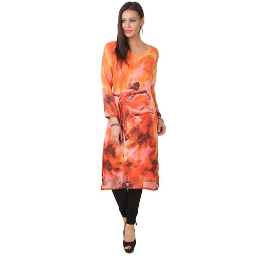 फैसेन्स जॉर्जेट वाइन सिट्च्ड कुर्ती