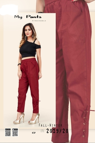 रेड साइड पॉकेट स्ट्रेचेबल पैंट