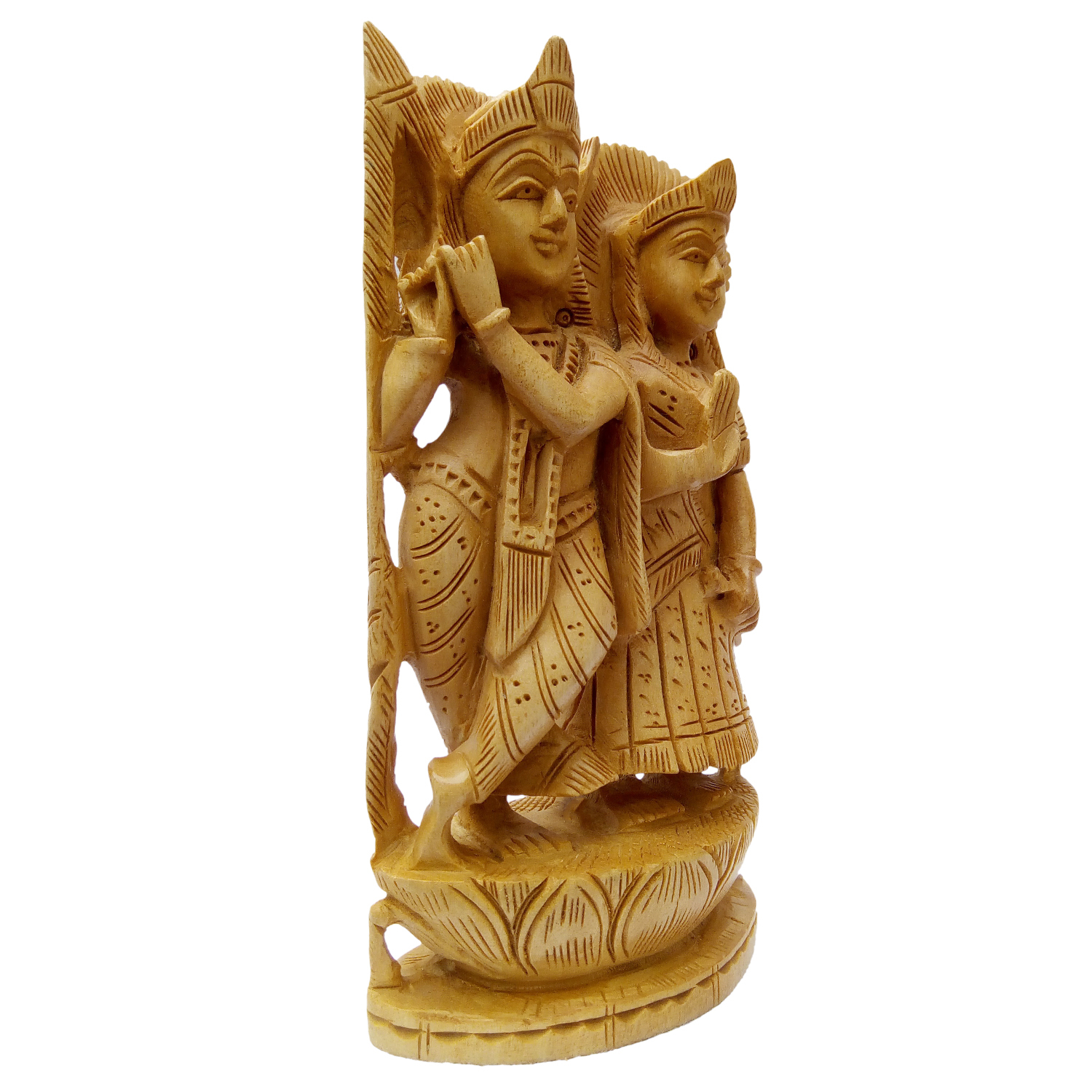 Polishing Wooden Radha Krishana In Fine Work Art By Apnoghar 15cm
