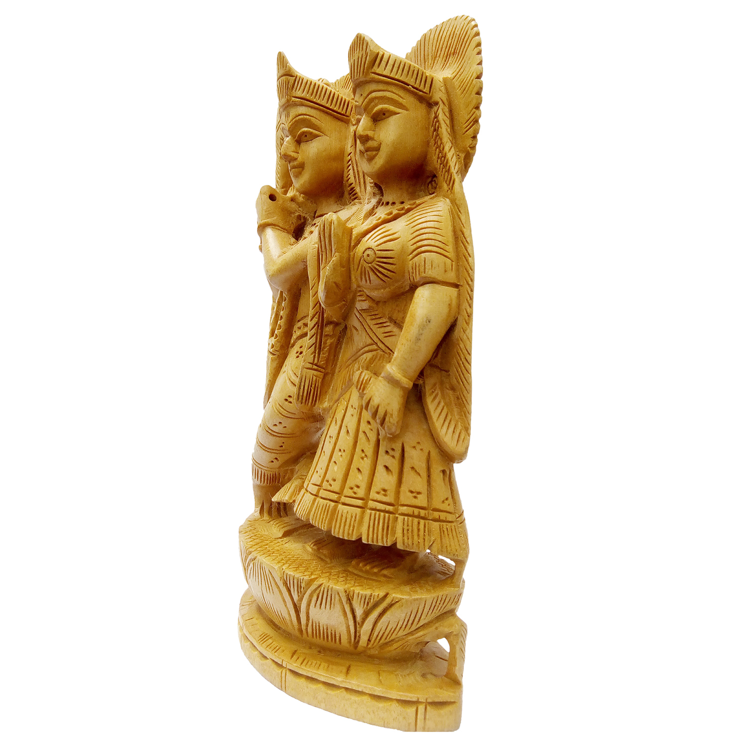 Polishing Wooden Radha Krishana In Fine Work Art By Apnoghar 15cm