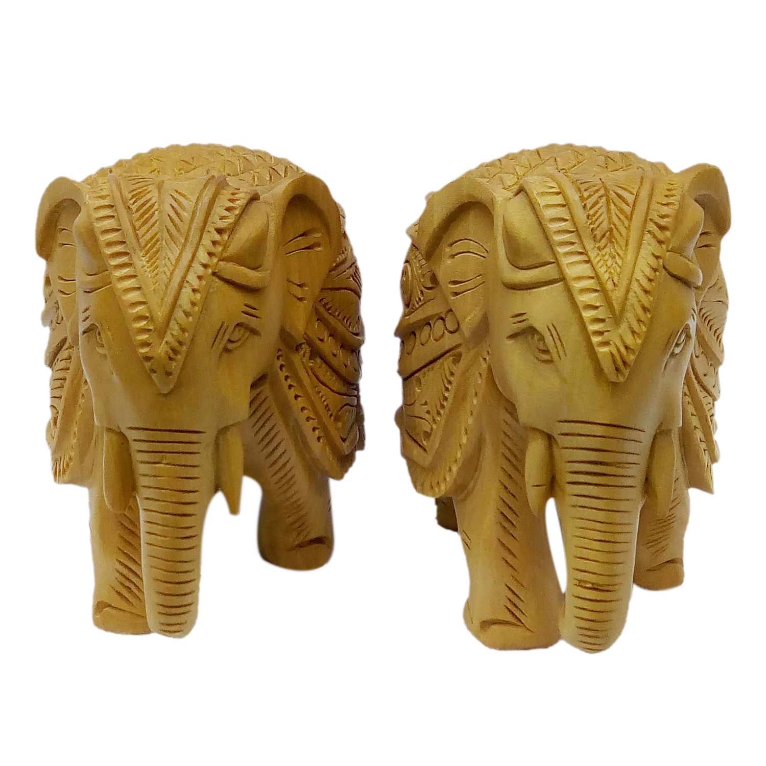 Wood Wooden Elephant Pair