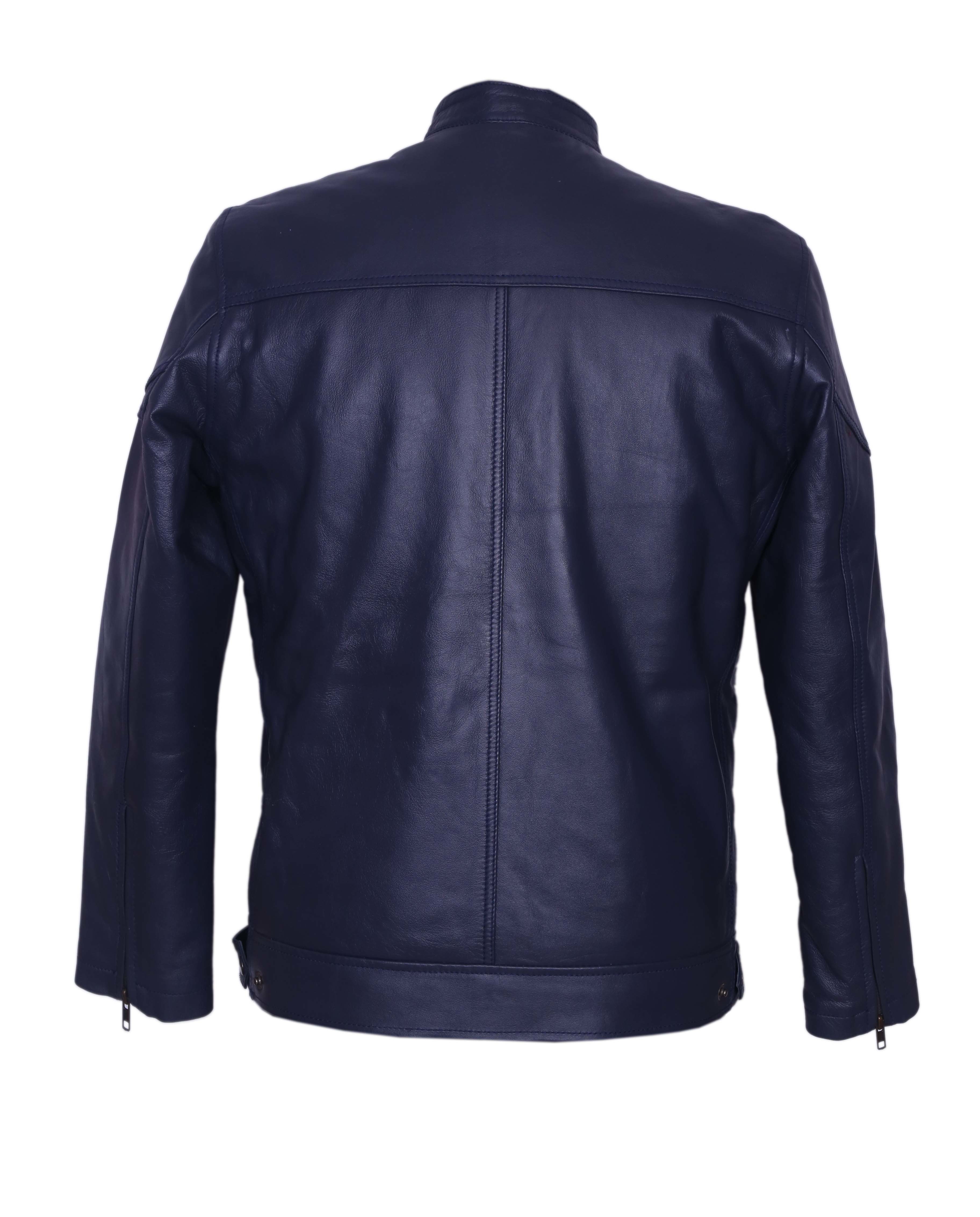 Winter Men Blue Leather Jacket