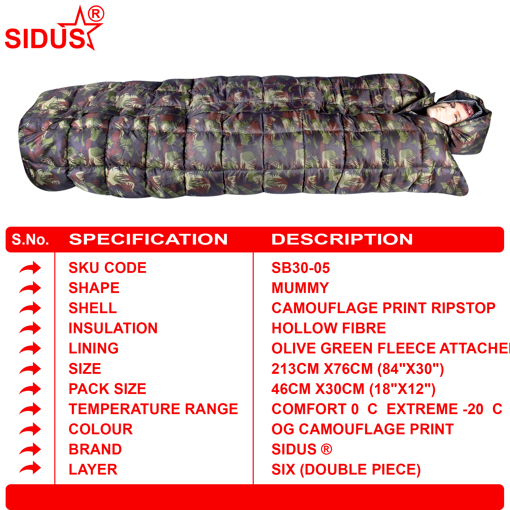 Camouflage Print As Per Customer Required Sleeping Bag