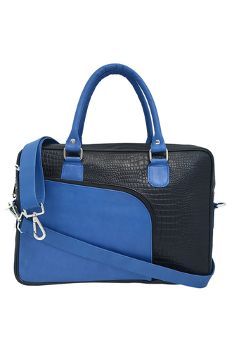 Blue And Black Leather Ladies Laptop Bag
