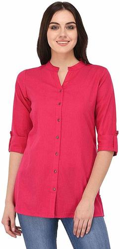 Ladies Plain Top - Cotton Flex Fabric, 38" Length, Multi Colors | Features Comfortable Fit, Chinese Collar, Washable, Sizes XS to XXXL