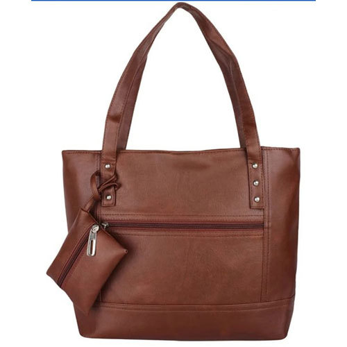 Ladies Tote Bag - Faux Leather, 12.5 x 15 x 5 Inches, Brown Color | Zipper Closure, Top Handle, Lightweight Design