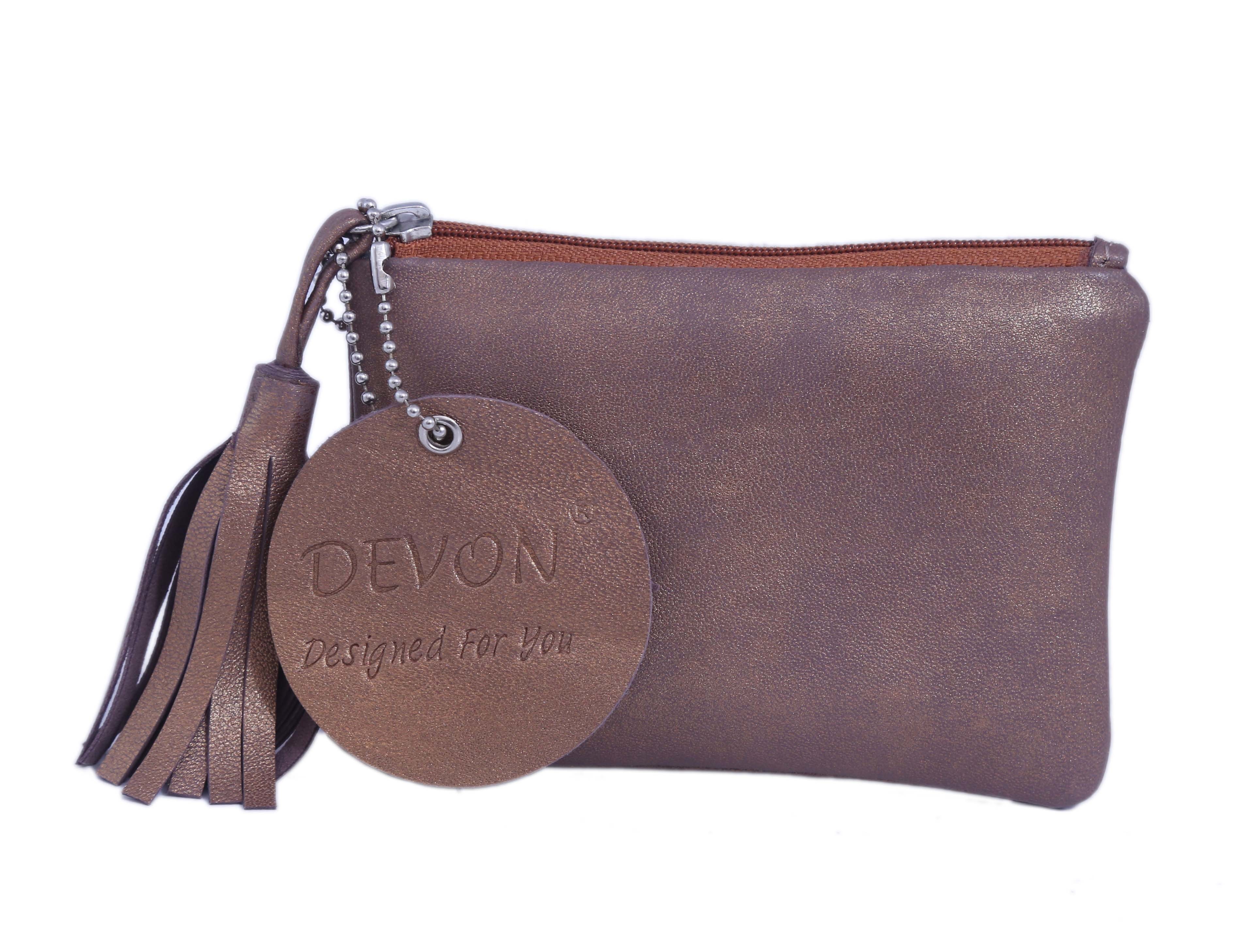 Tassel Zipper Small Wallet - Leather, Single Compartment Design, Zipper Closure For Safe Storage, Stylish Brown Finish