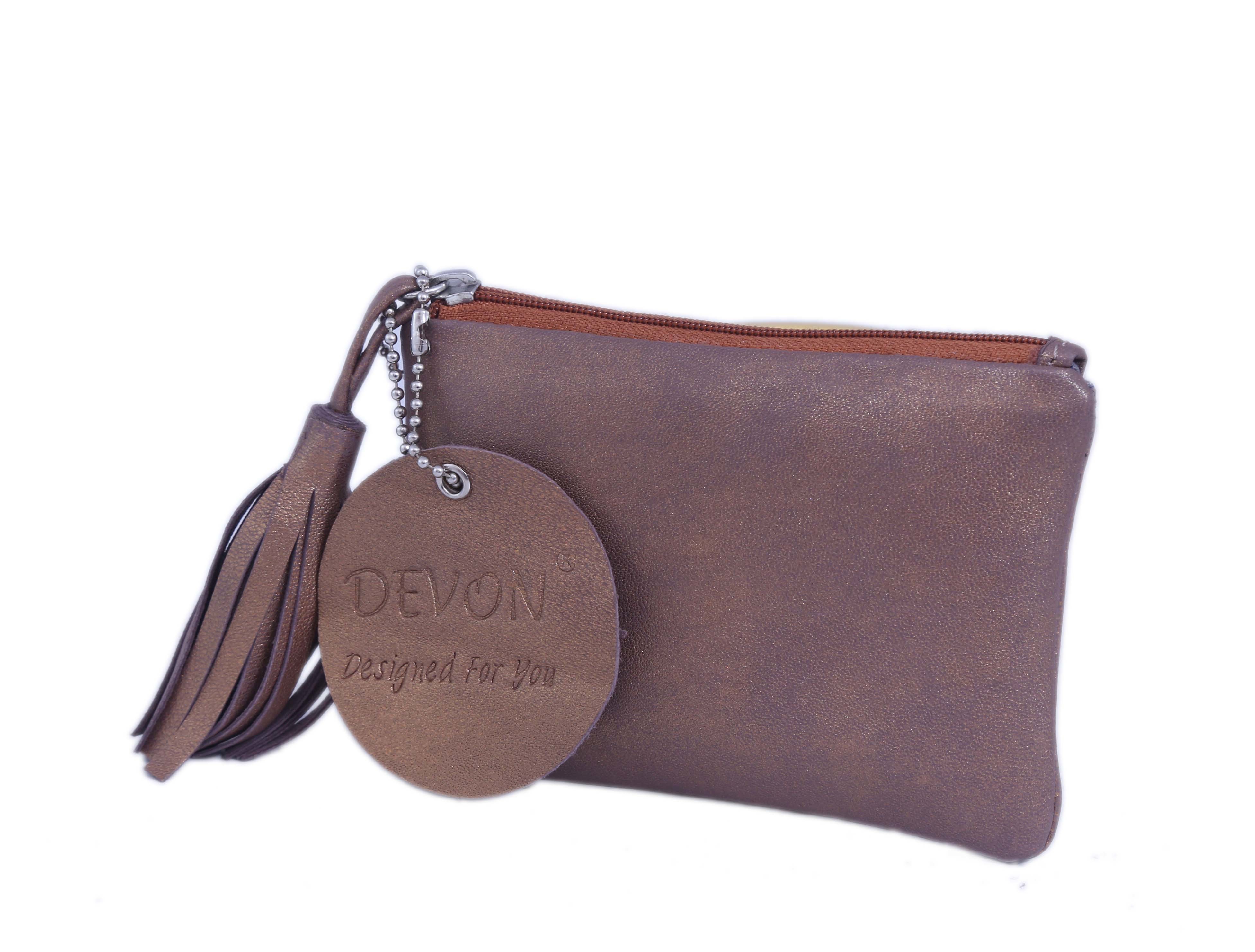 Tassel Zipper Small Wallet - Leather, Single Compartment Design, Zipper Closure For Safe Storage, Stylish Brown Finish