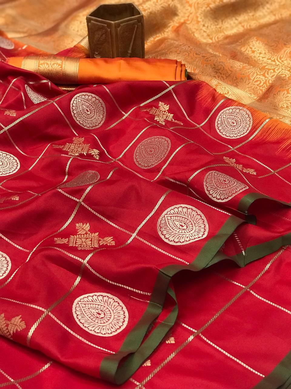 Soft Silk Silver Gold Zari Weaving Work Saree