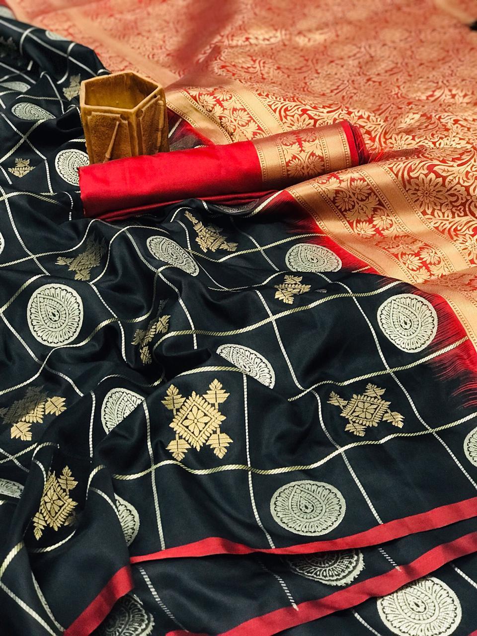 Soft Silk Silver Gold Zari Weaving Work Saree