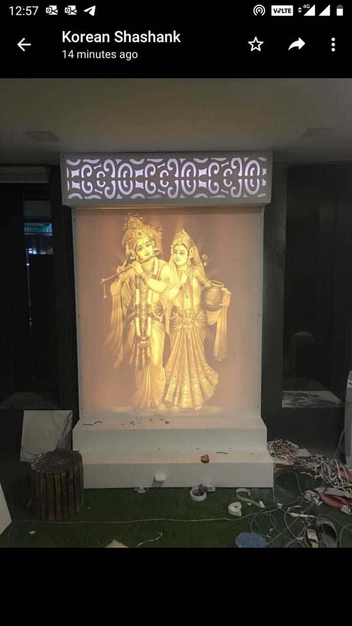 Corian Mandir - Customizable Dimensions, Matte Finish | Backlit Image, Compact Size, Durable Material, Easy Installation, Elegant Design, Religious Symbol