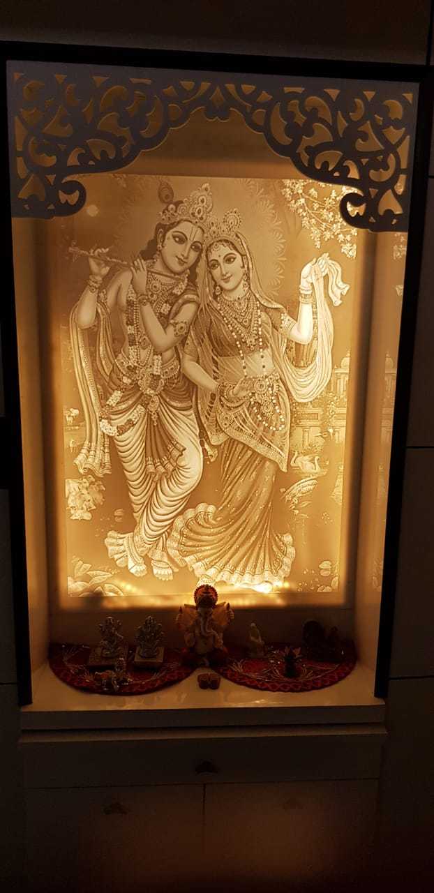 Corian Mandir - Customizable Dimensions, Matte Finish | Backlit Image, Compact Size, Durable Material, Easy Installation, Elegant Design, Religious Symbol