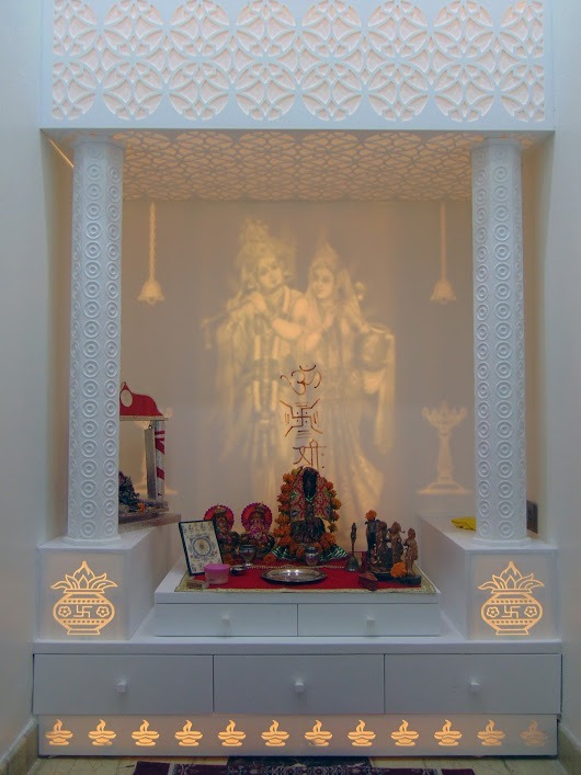 Corian Mandir - Customizable Dimensions, Matte Finish | Backlit Image, Compact Size, Durable Material, Easy Installation, Elegant Design, Religious Symbol