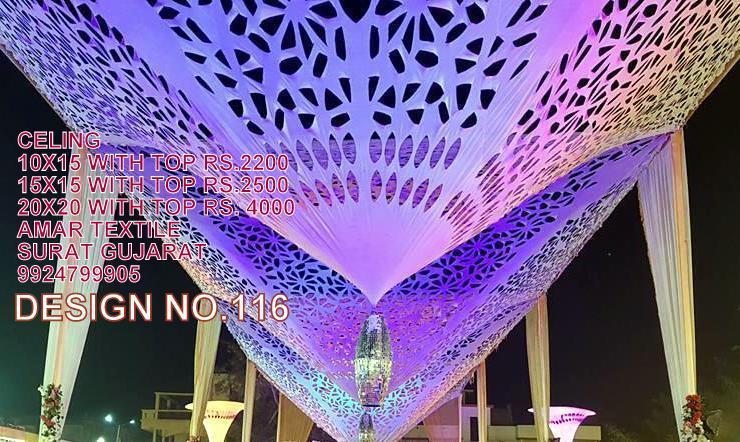Mandap Laser Cutting Ceiling - Lycra Fabric, 15x15 Foot | Bleached, Soft, Stretchable, Quick Dry, Washable, Warm, Embroidered Design