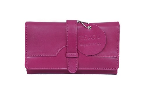 Ladies Flap Closure Wallet - Leather, Multi-Compartment Design, Pink Color, Elegant and Soft Handcrafted Construction