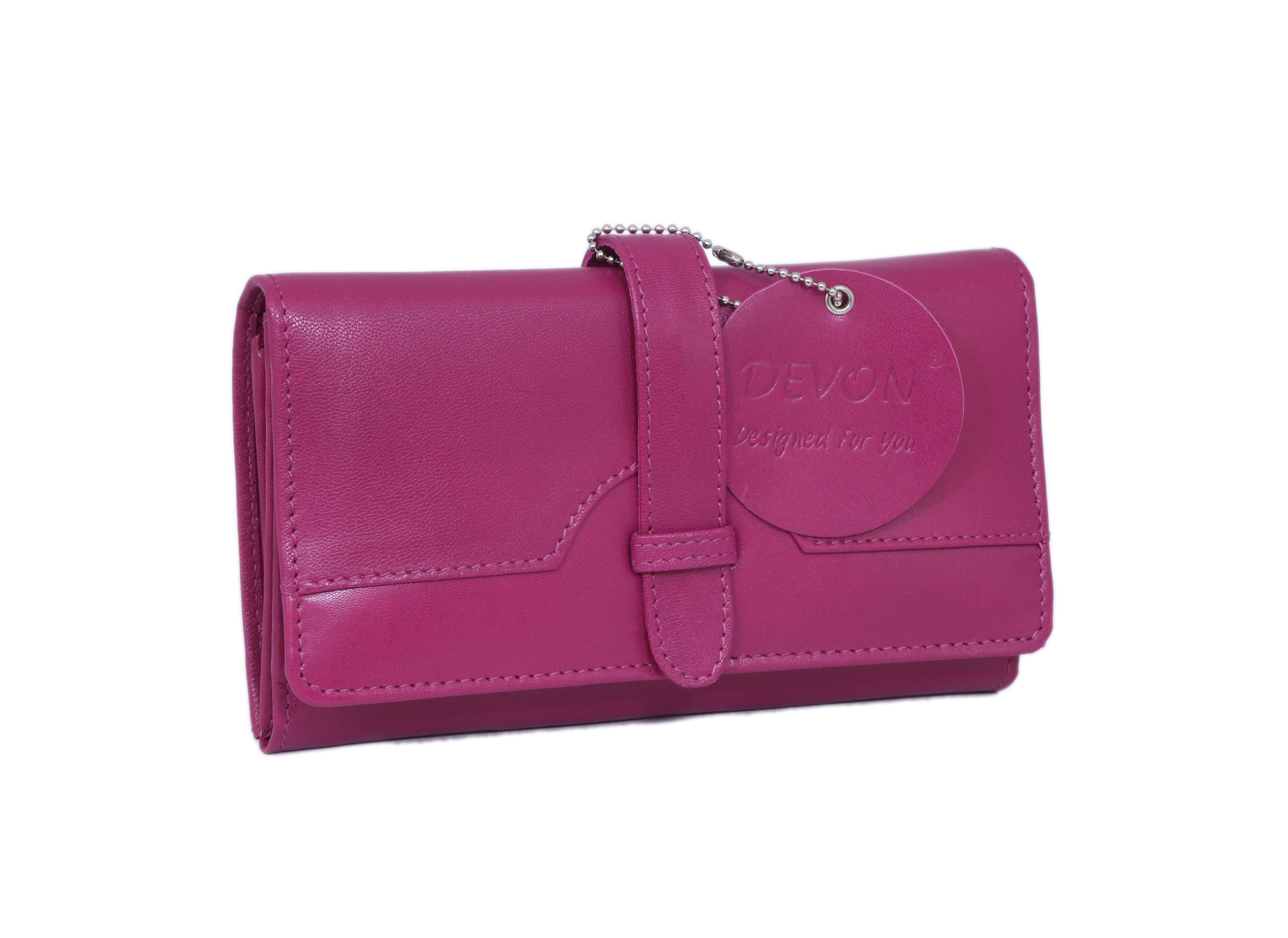 Ladies Flap Closure Wallet - Leather, Multi-compartment Design, Pink Color, Elegant And Soft Handcrafted Construction