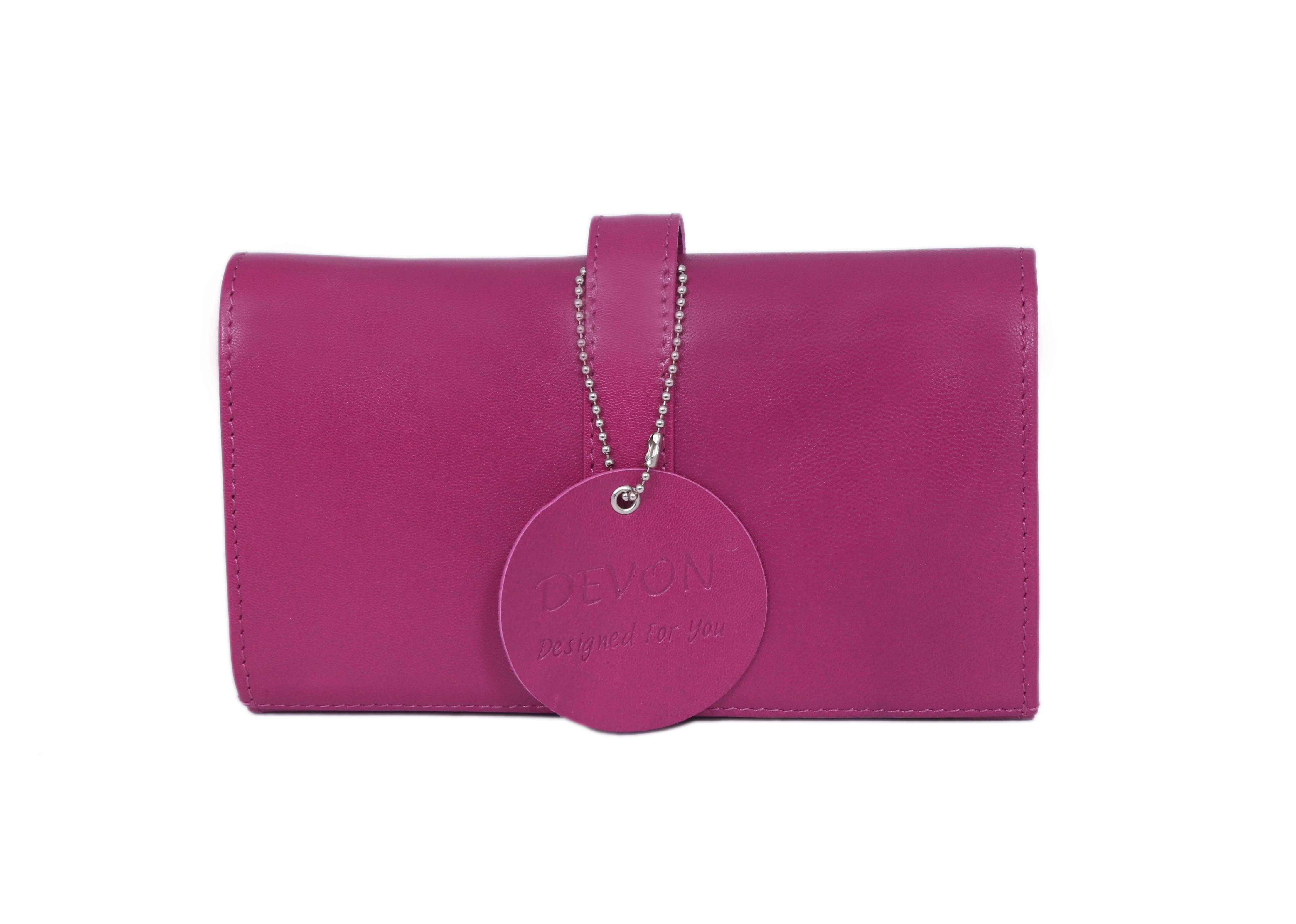 Ladies Flap Closure Wallet - Leather, Multi-compartment Design, Pink Color, Elegant And Soft Handcrafted Construction
