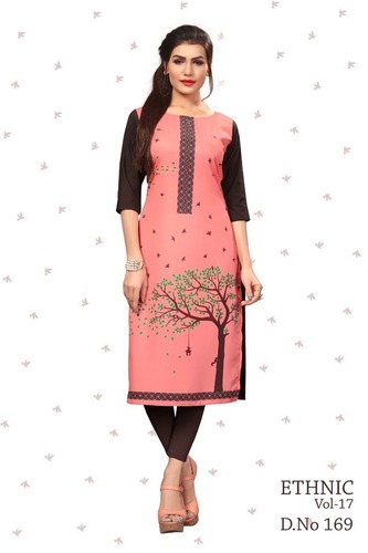 Kurti - Heavy Cotton Royal Crepe Digital Print, Sizes S-XXL, Pink Color, 10 Unique Designs