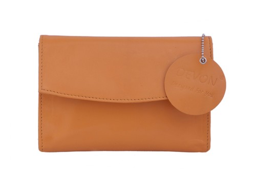 Ladies Flap Closure Wallet - Leather, Various Sizes Available, Elegant Yellow Design, Multi-compartment Organization