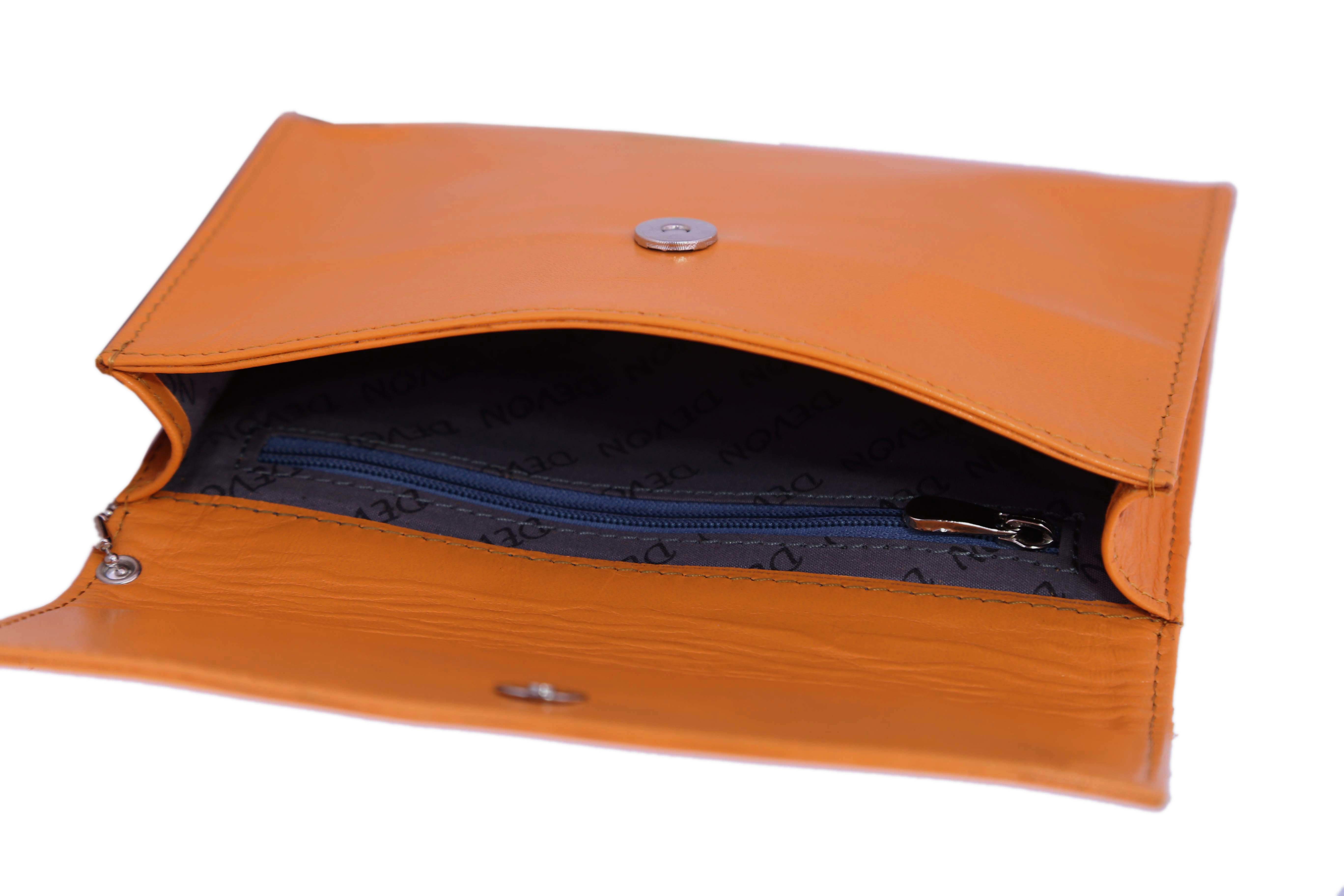 Ladies Flap Closure Wallet - Leather, Various Sizes Available, Elegant Yellow Design, Multi-compartment Organization