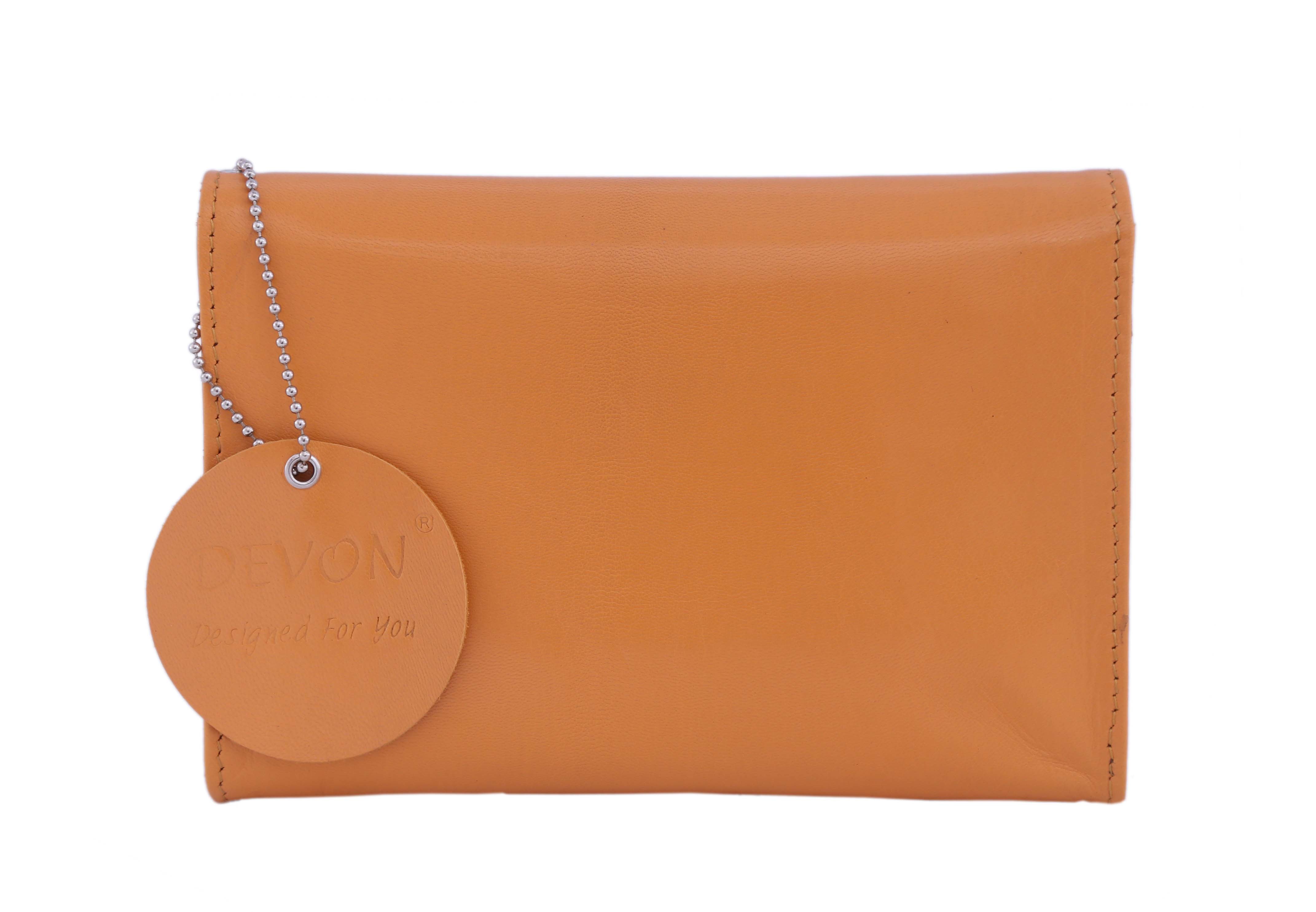 Ladies Flap Closure Wallet - Leather, Various Sizes Available, Elegant Yellow Design, Multi-compartment Organization