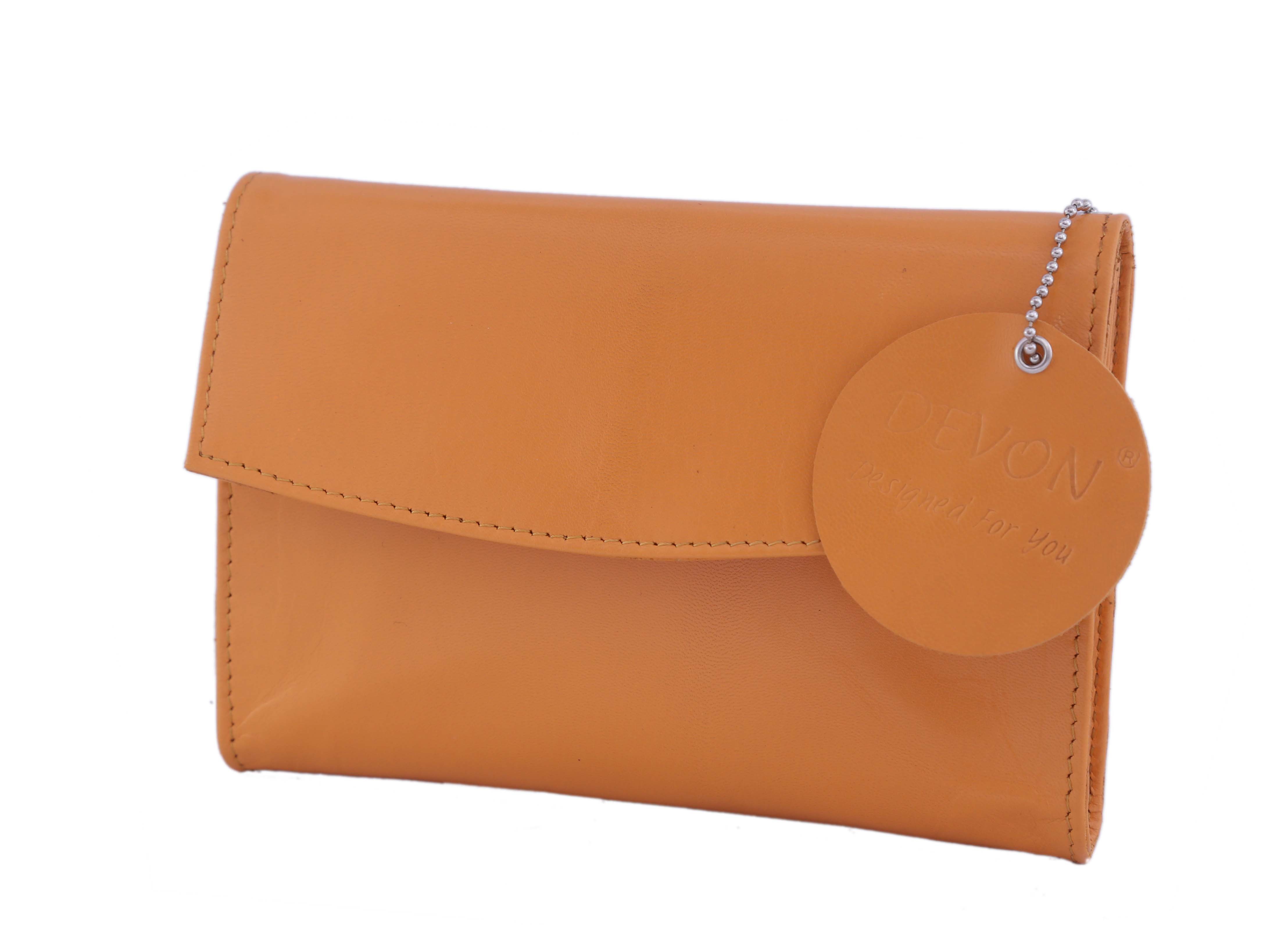 Ladies Flap Closure Wallet - Leather, Various Sizes Available, Elegant Yellow Design, Multi-compartment Organization