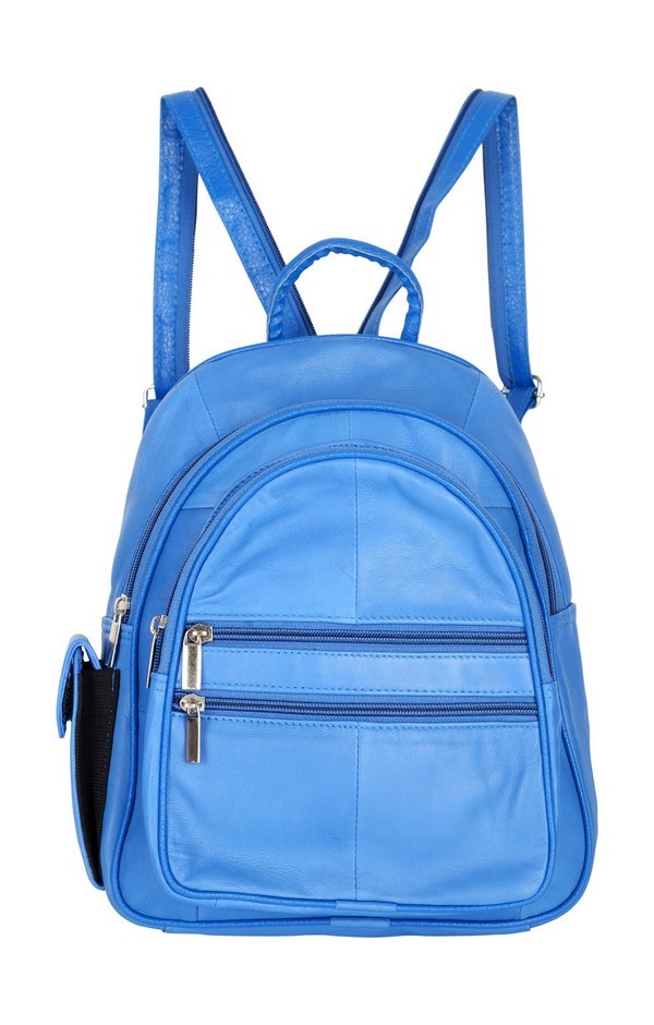 Blue Backpack - Genuine Leather, Lightweight, Stylish Design | Convenient For Daily Use, Roomy Storage, Adjustable Straps, Zipper Closure