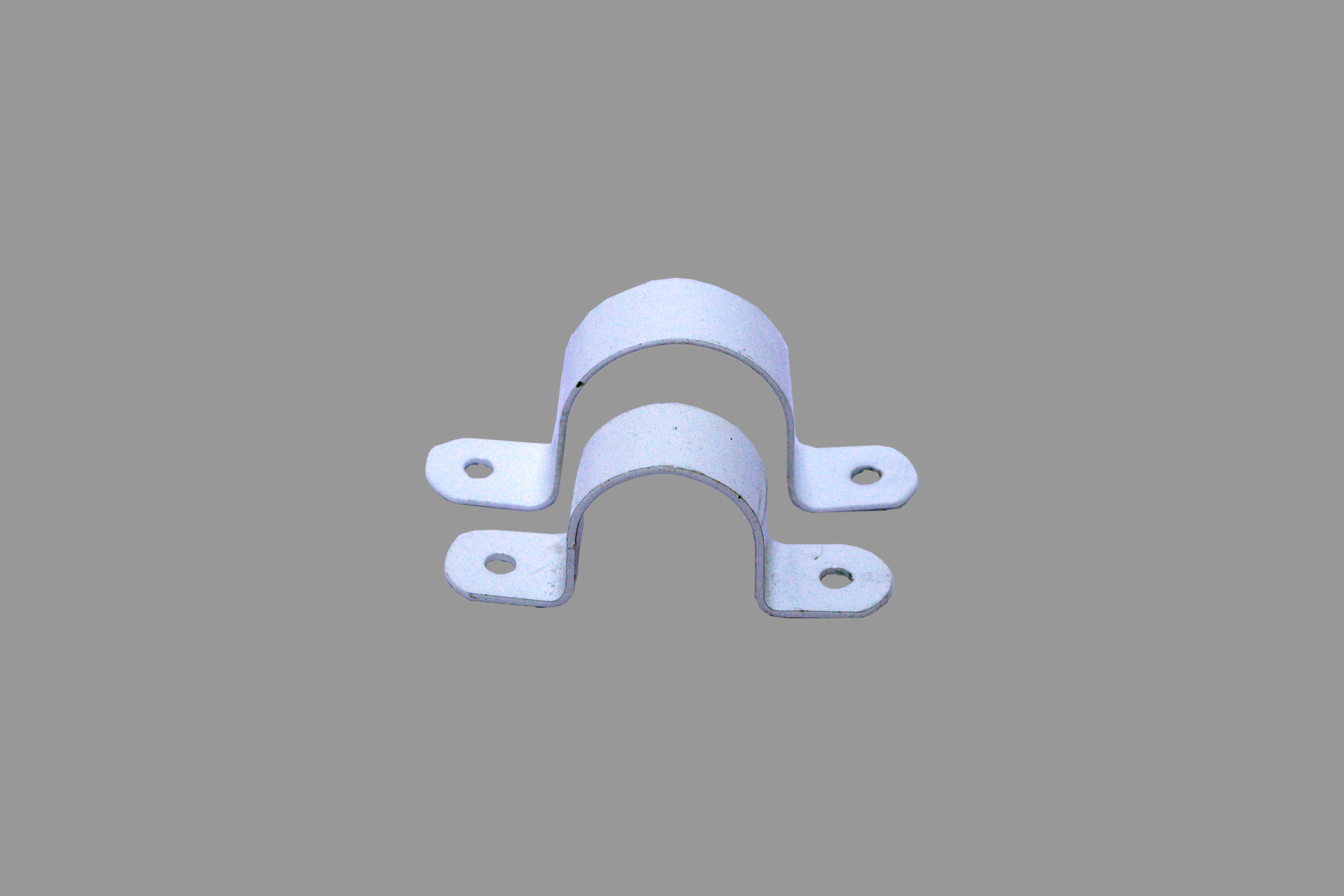 Upvc Pipe Clamps - Galvanized Sheet, 1/2" To 2" Size With 1.2mm Thickness & 16mm Width, Silver Color, U-shape, White Powder Coated Finish