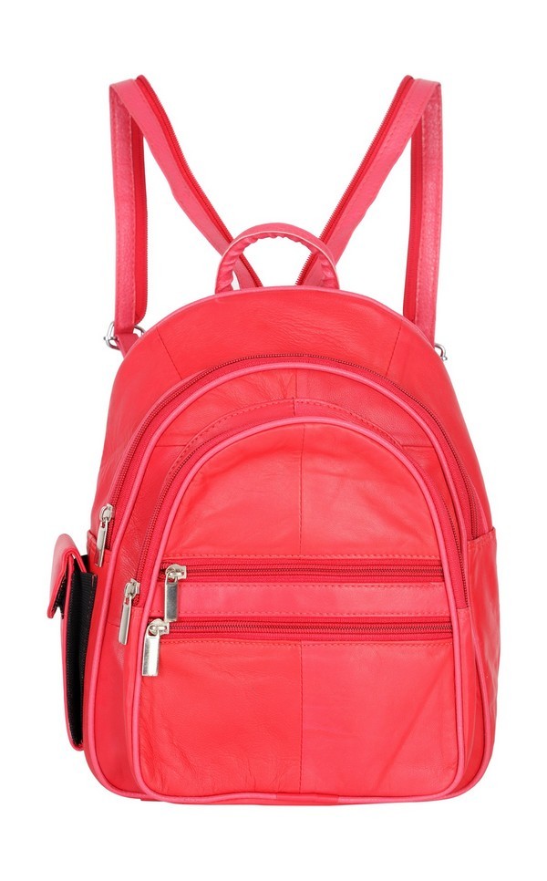 Red Backpack - Genuine Leather, 1 X Backpack , Lightweight Stylish Design For Daily Use, Zipper Closure For Security, Roomy, Adjustable Straps