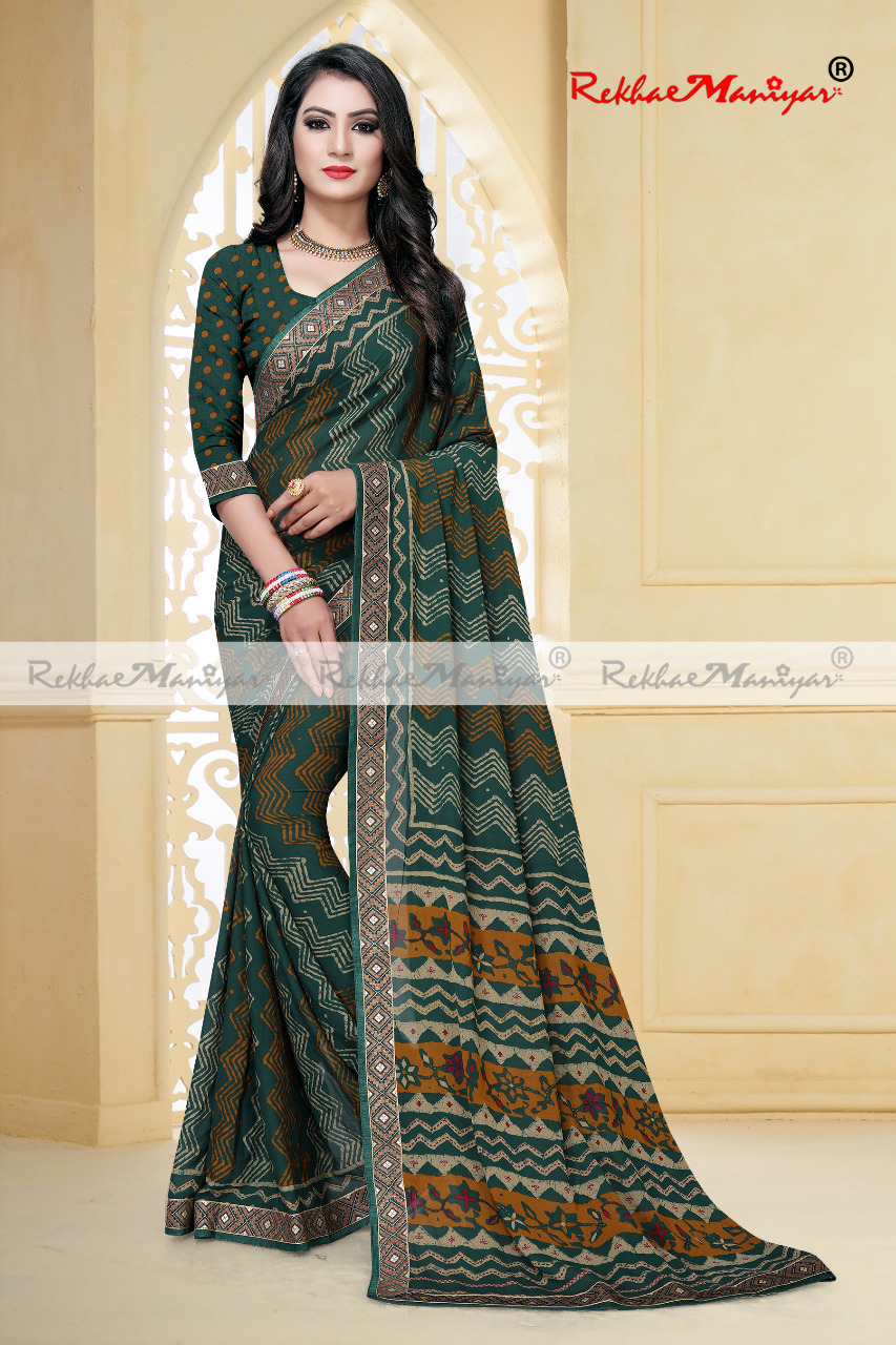 Art Silk Crepe Printed Saree - Georgette Fabric, Printed Diamond Crepe Jacquard Border, Laces Closure, Other Indian Style, Unique Work Type