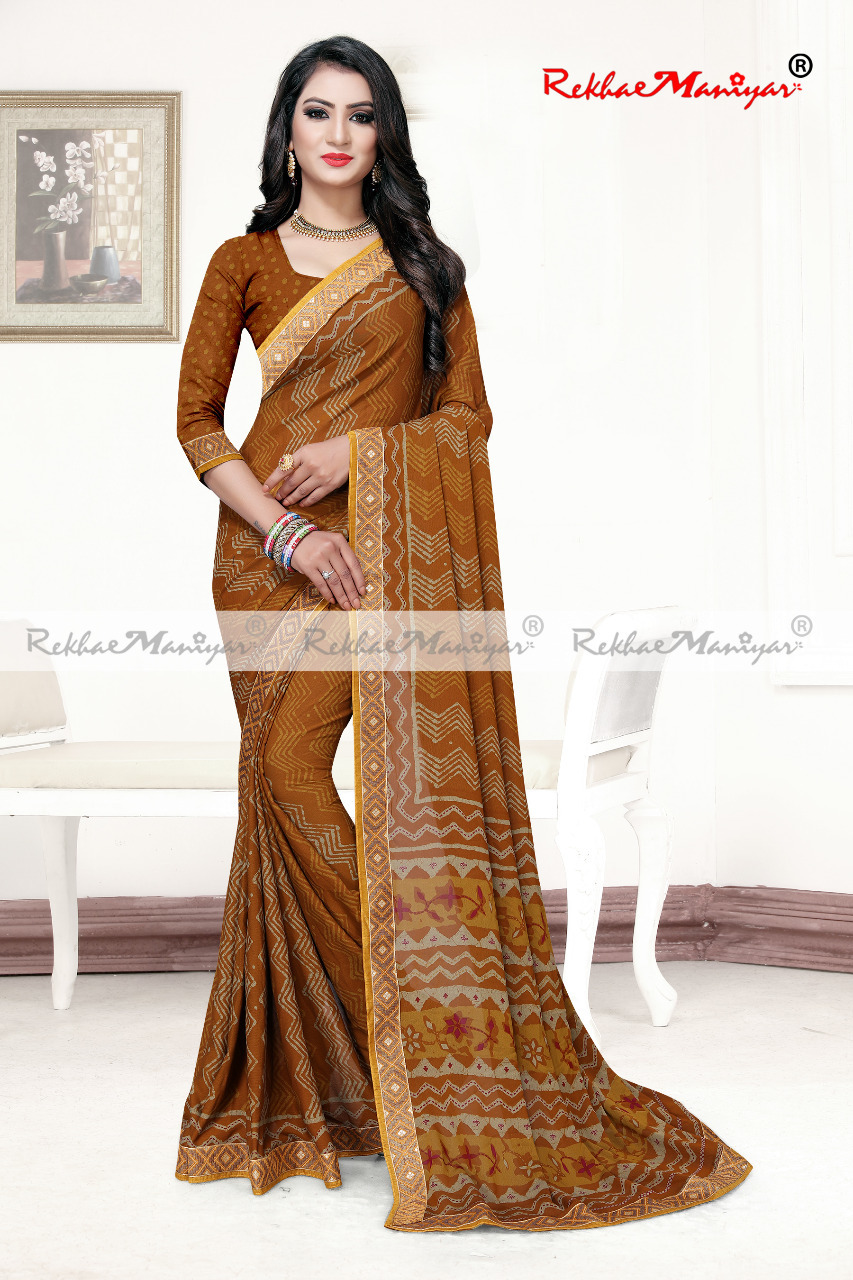 Art Silk Crepe Printed Saree - Georgette Fabric, Printed Diamond Crepe Jacquard Border, Laces Closure, Other Indian Style, Unique Work Type
