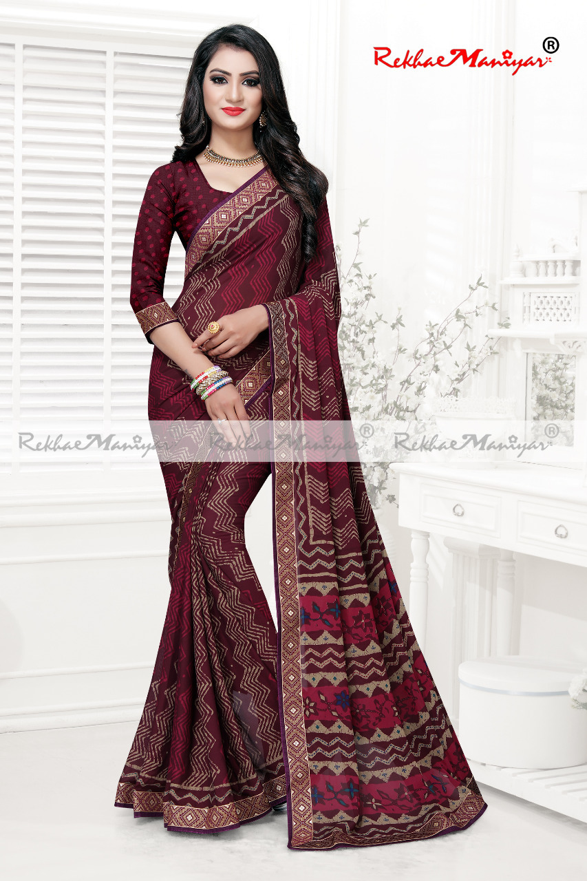 Art Silk Crepe Printed Saree - Georgette Fabric, Printed Diamond Crepe Jacquard Border, Laces Closure, Other Indian Style, Unique Work Type