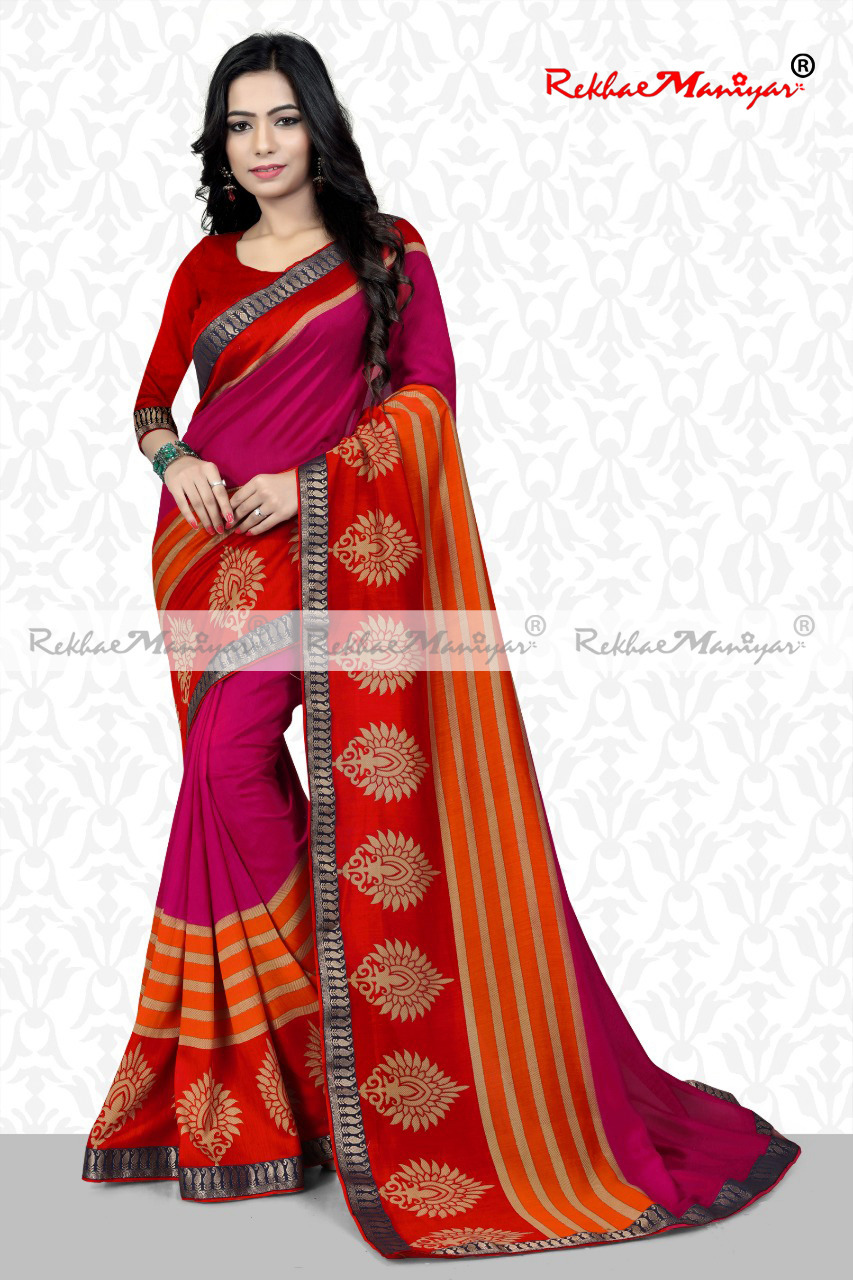 Art Silk Vichitra Print Saree - Georgette Fabric, Printed Pattern | Lace Closure, Suitable For All Seasons: Summer, Winter, Rainy, Spring