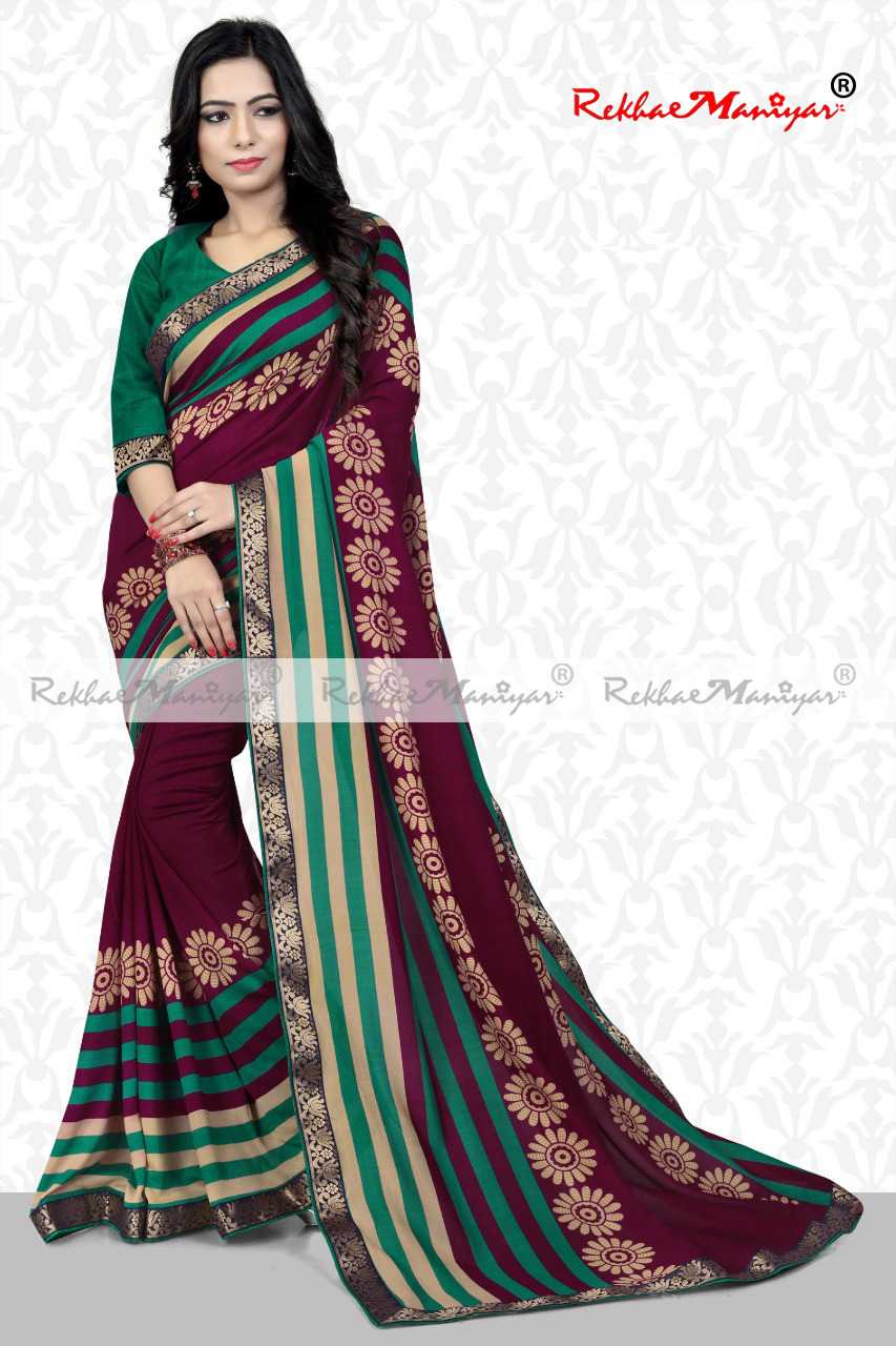 Art Silk Vichitra Print Saree - Georgette Fabric, Printed Pattern | Lace Closure, Suitable For All Seasons: Summer, Winter, Rainy, Spring