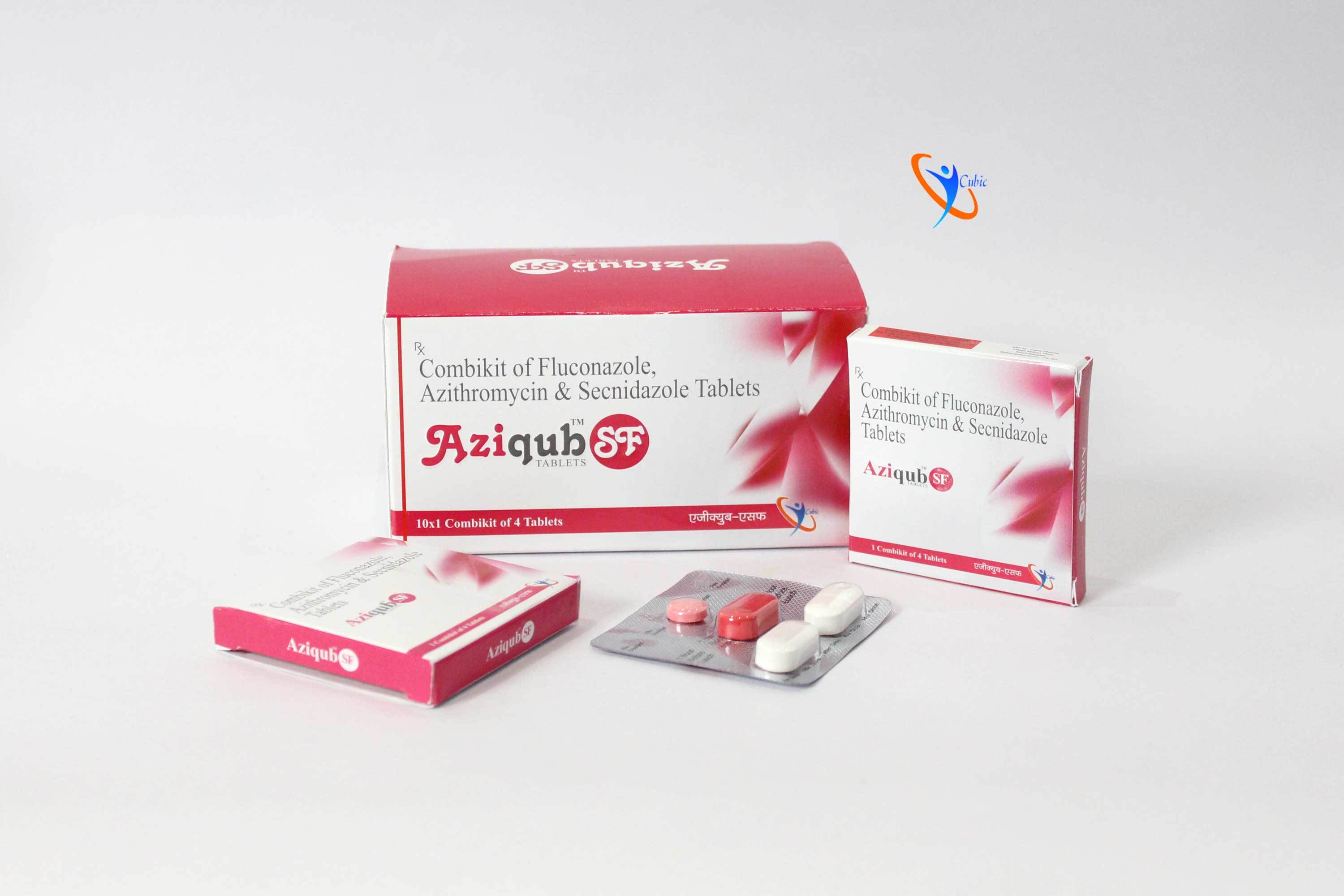 Aziqub Sf - Fluconazole, Azithromycin, Secnidazole Tablets 10mm X 5mm, Blister Pack Of 10 | Broad-spectrum Infection Treatment, Convenient Dosage, Fast Relief