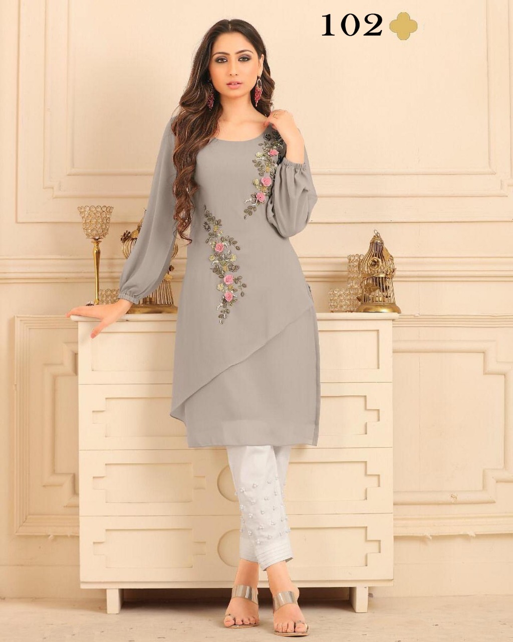 Designer Straight Cut Tunic Kurti Pent