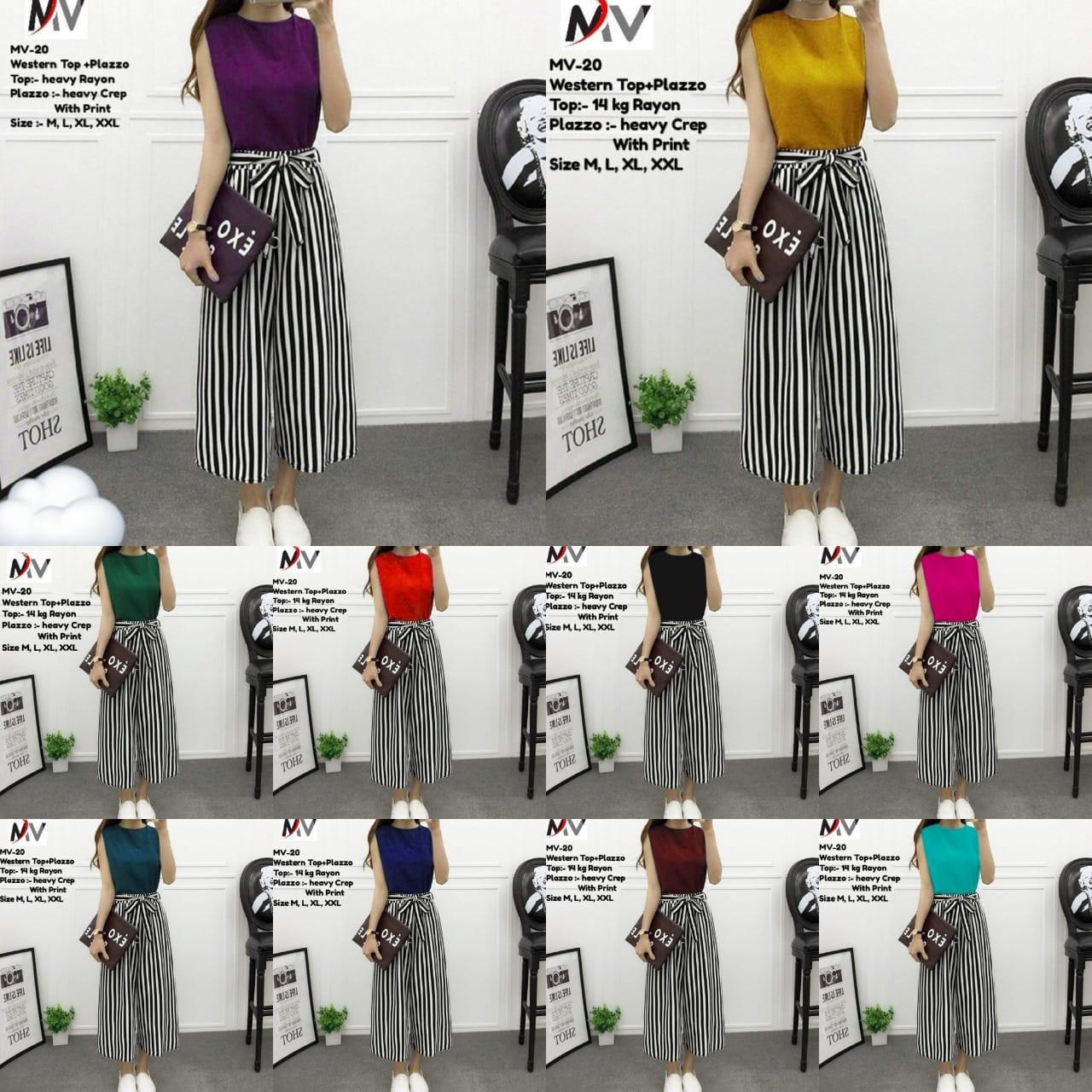 Western Top Plazoo - Heavy Rayon Top 22 Inch, Heavy Crepe Palazzo With Belt | Digital Print, Comfortable Fit, Inner Top