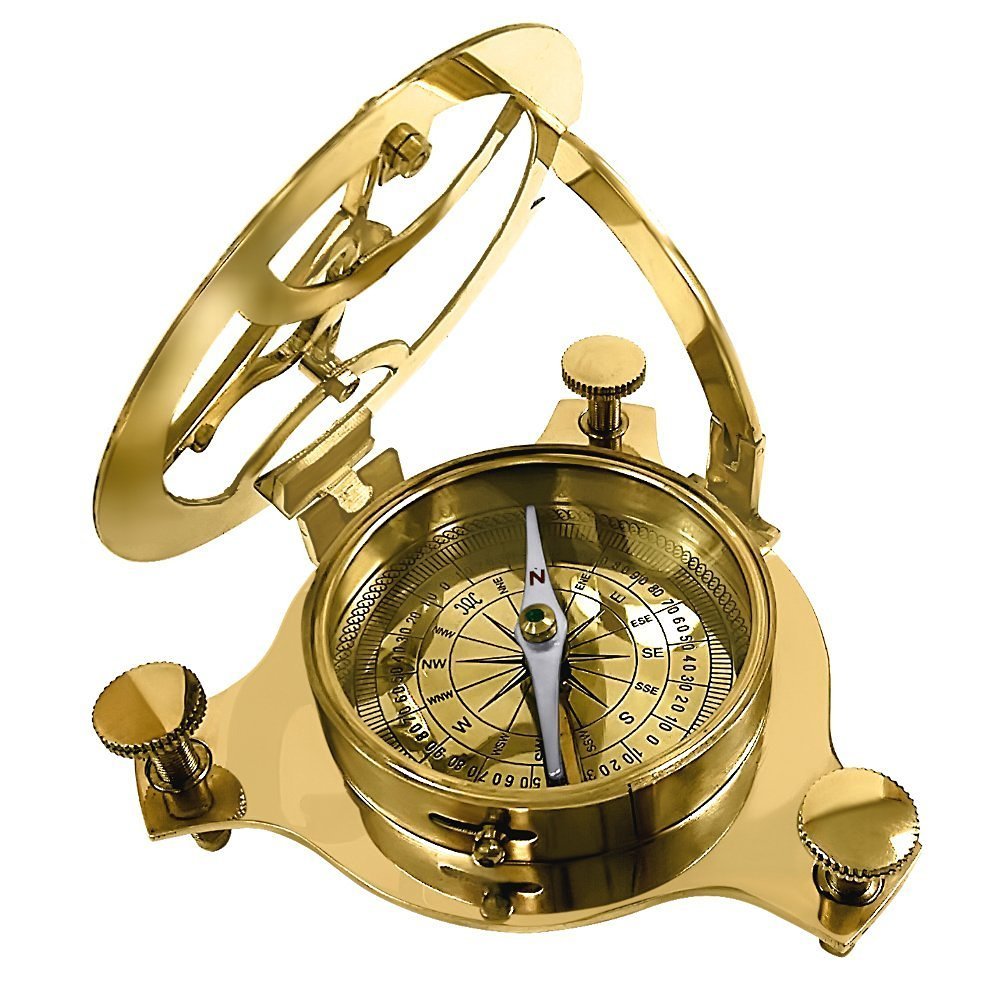 Captain Brass Sundial Compass With Hardwood Wooden Box 4''