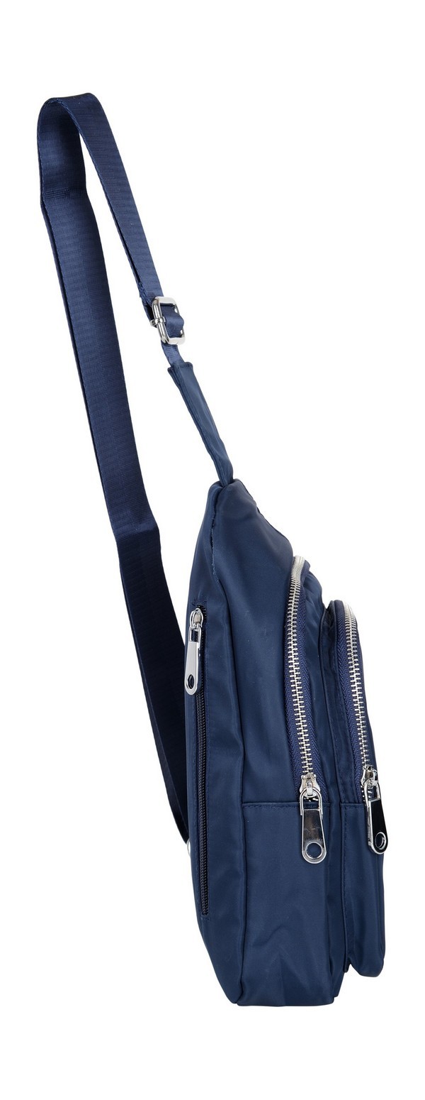 Sling Bag - Heavy Duty Polyester 600d Fabric, Blue Color, Stylish Design With Front Compartments And Secure Zipper Closure