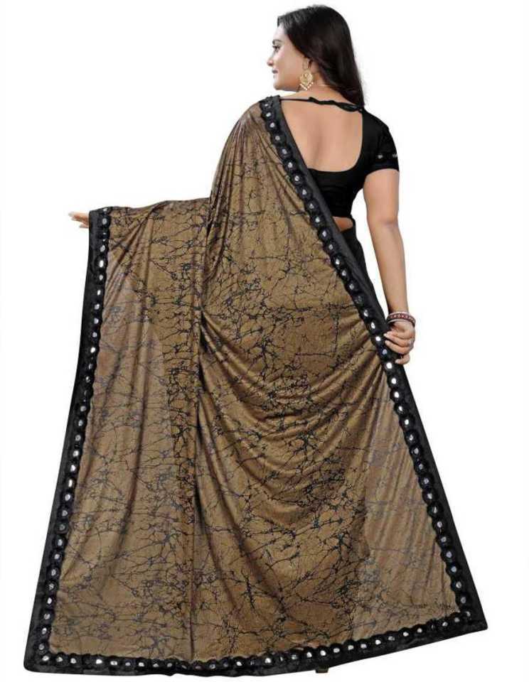 Kanjivaram Silk Saree - Tassar, Cotton Silk, Floral Print, Black Crepe | Unstitched Blouse, Jacquard Lace Border, Glamorous Party Wear