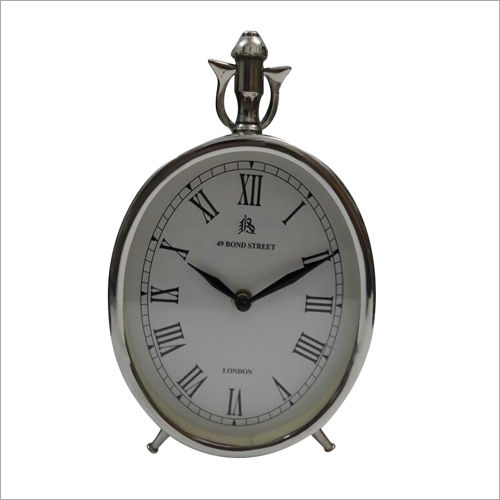 Silver Oval Shape Analog Table Clock