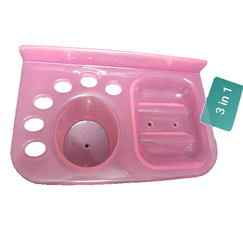 3 In 1 Soap Case - Plastic, 10x20 cm, Pink | Wall Mounted, Space Saving, Durable Design, Multifunctional