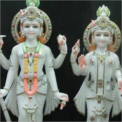 Indian Polished Marble Lord Vishnu And Laxmi Statue