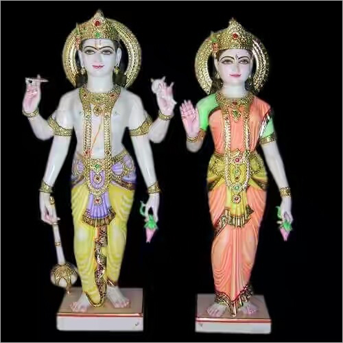 Indian Polished Marble Lord Vishnu And Laxmi Statue