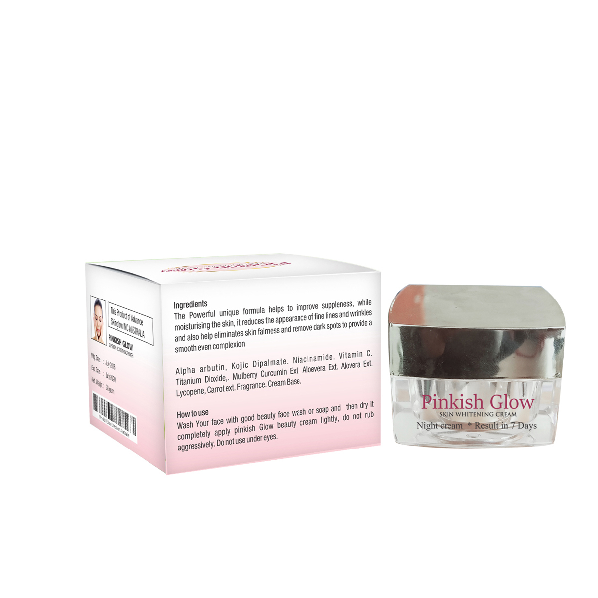 Pinkish Glow Skin Whitening Cream With Kojic And Vitamins