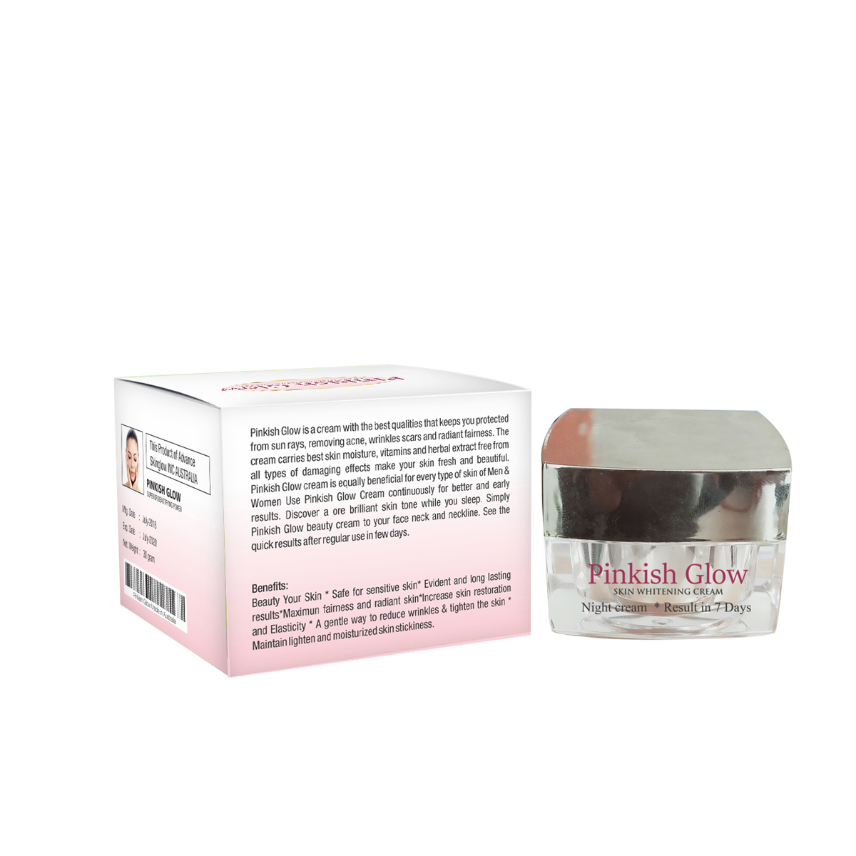 Pinkish Glow Skin Whitening Cream With Kojic And Vitamins