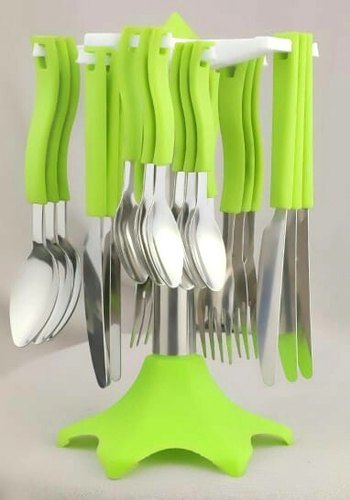 Plastic Cutlery Set - Virgin Plastic And Stainless Steel, Pink Color , 24 Pcs Set With Dinner Spoons, Forks, Butter Knives, Dishwasher Safe