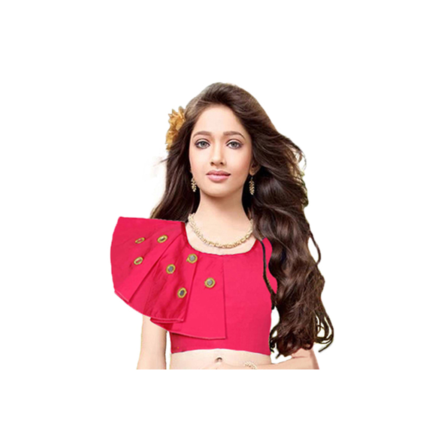 Kids Lehenga - Silk Fabric, Size 20-36, Pink-blue Color | Handcrafted Mirror Embellished Choli, Semi-stitched Design, Ethnic Style For Girls 2-15 Years