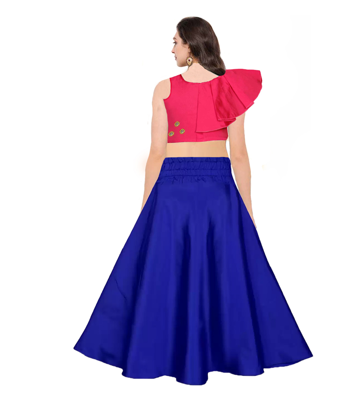 Kids Lehenga Silk Fabric, Size 20-36, Pink-blue Color
