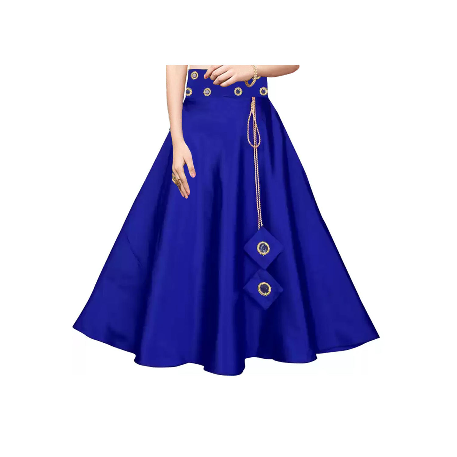 Kids Lehenga - Silk Fabric, Size 20-36, Pink-blue Color | Handcrafted Mirror Embellished Choli, Semi-stitched Design, Ethnic Style For Girls 2-15 Years